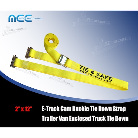 Tie 4 Safe 2 x 12' E Track Cam Buckle Straps w/ E Clips, WLL- 833 lbs, PK12 CT11-12M23Y-12
